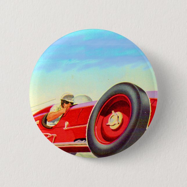 1950 red racing car 2 inch round button (Front)