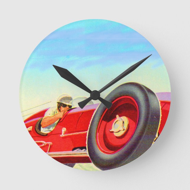 1950 red racing car round clock (Front)