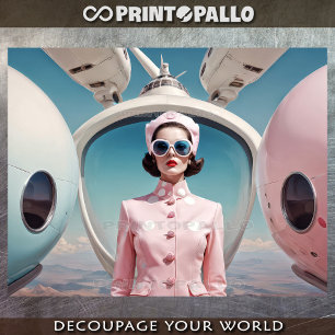 1950 retro futurism emancipated woman in pink tissue paper