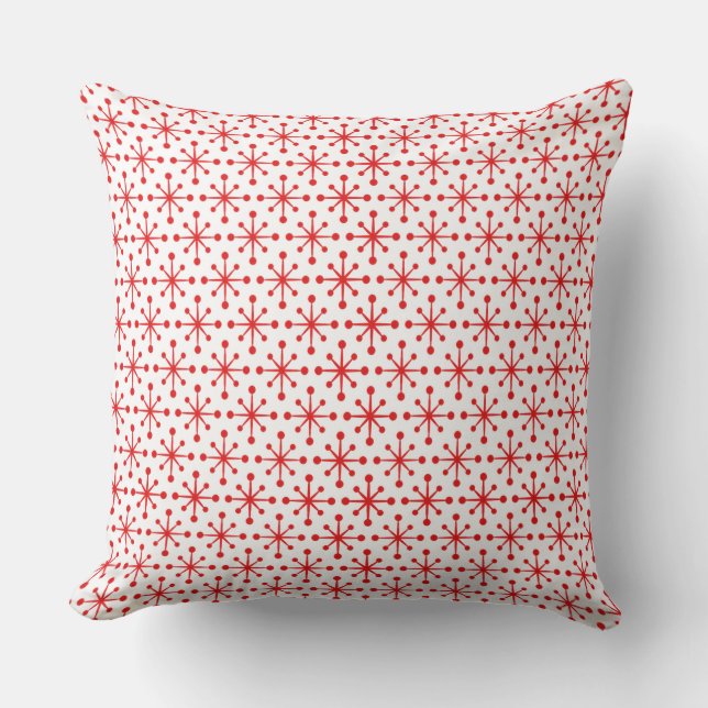 1950 Retro Red on white Star Pattern Throw Pillow (Front)