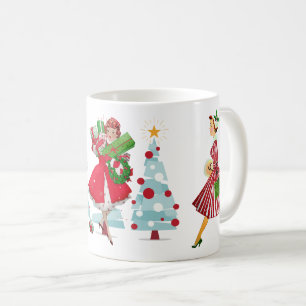 1950 Vintage Christmas Ladies Red Green White Coffee Mug