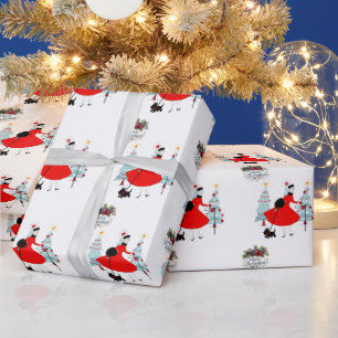 1950 Vintage Christmas Lady with Scottish Terrior Wrapping Paper