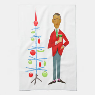 1950 Vintage Christmas man with Christmas tree Kitchen Towel