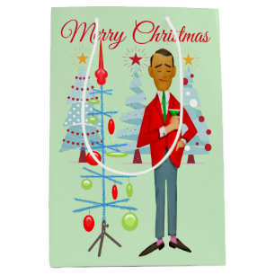 1950 Vintage Christmas man with martini glass Medium Gift Bag