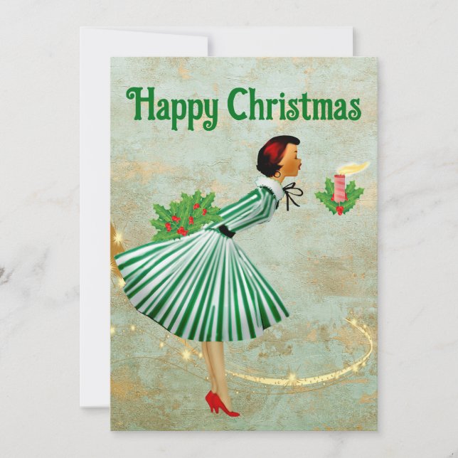 1950 Vintage Christmas woman Holiday Card (Front)