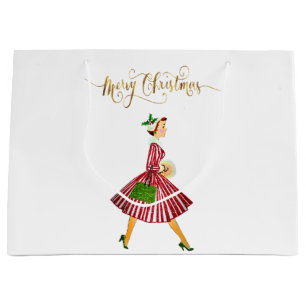 1950 Vintage Christmas woman Merry Christmas Large Gift Bag
