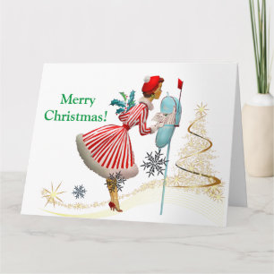 1950 Vintage Christmas woman with gifts Card