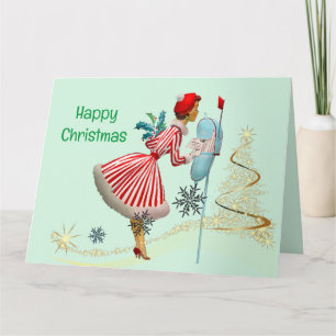 1950 Vintage Christmas woman with gifts Card