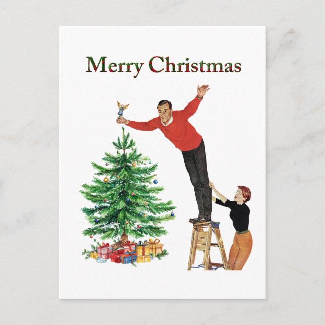 1950 Vintage Couple Merry Christmas Holiday Postcard (Front)