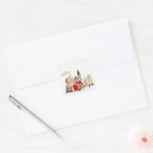 1950 Vintage Couple Merry Christmas Square Sticker
