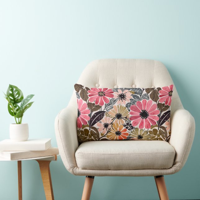 1950 Vintage Floral Repro Lumbar Pillow (Chair)