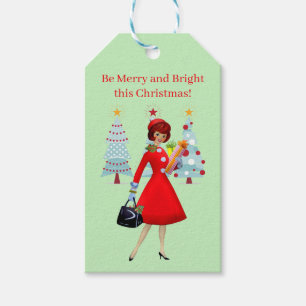 1950 Vintage Lady Christmas Greetings Gift Tags
