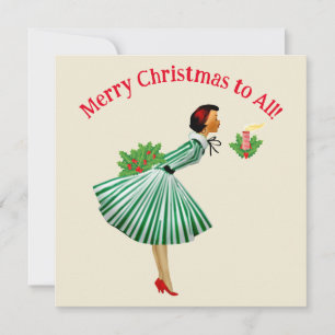 1950 Vintage Lady Christmas Greetings  Invitation