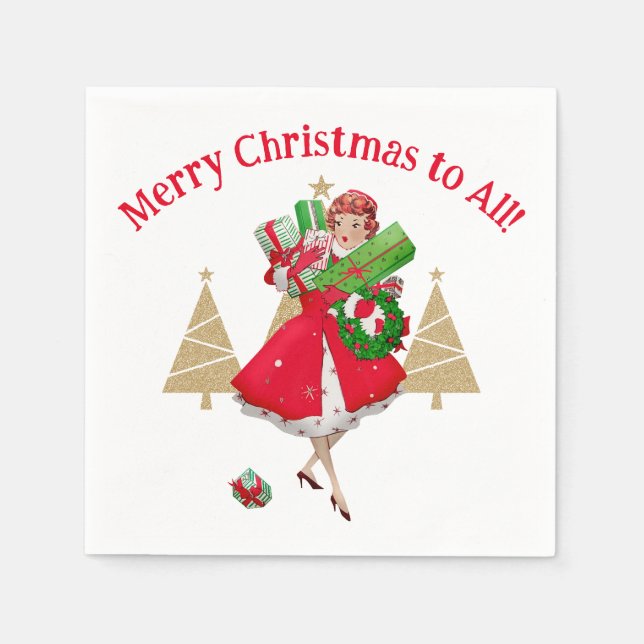1950 Vintage Lady Christmas Greetings Napkin (Front)