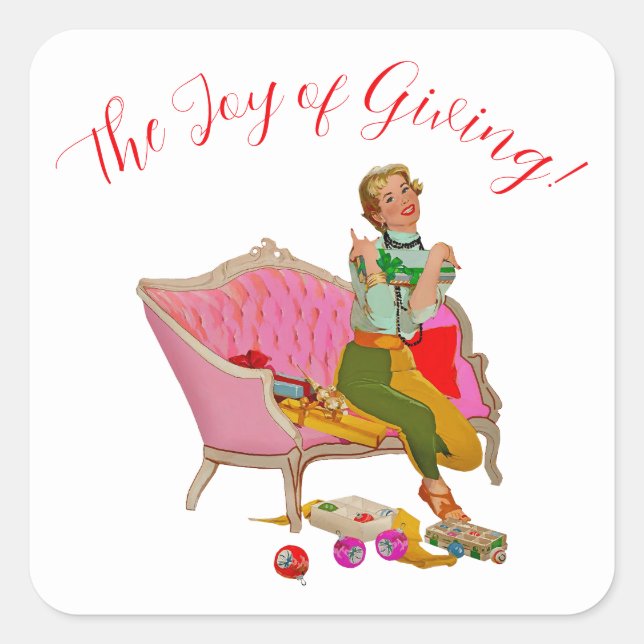 1950 Vintage Lady Christmas Greetings Square Sticker (Front)