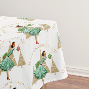 1950 Vintage Lady Christmas Greetings Tablecloth