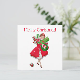 1950 Vintage Lady Christmas Shopping for Gifts Card