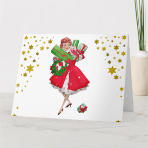 1950 Vintage Lady Christmas Shopping for Gifts    Card