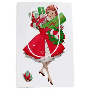 1950 Vintage Lady Christmas Shopping for Gifts Medium Gift Bag