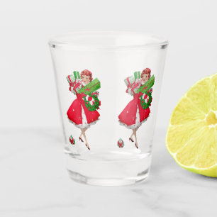 1950 Vintage Lady Christmas Shopping for Gifts Shot Glass