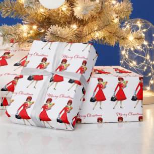 1950 Vintage Lady Christmas Shopping for Gifts Wrapping Paper