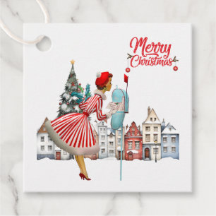 1950 Vintage Lady Posting Christmas Greetings Favour Tags