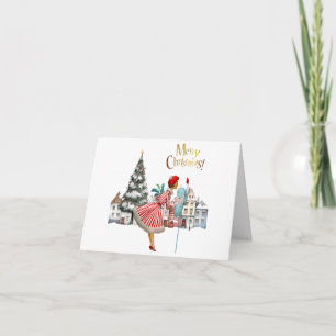 1950 Vintage Lady Posting Christmas Greetings Holiday Card