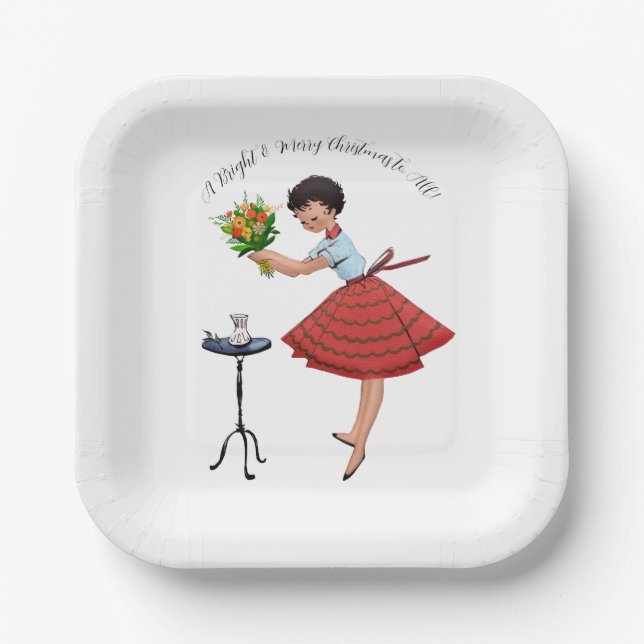 1950 Vintage Lady with Flowers Paper Plate (Front)