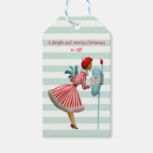 1950 Vintage Woman with Christmas Greetings Gift Tags