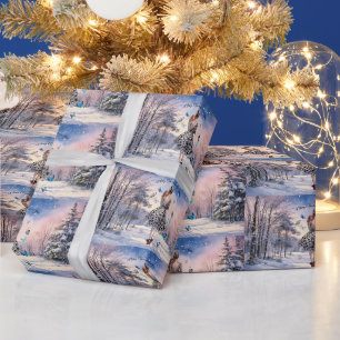 1950 Woman with Butterflies Christmas Greeting Wrapping Paper