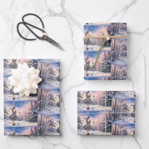 1950 Woman with Butterflies Christmas Greeting Wrapping Paper Sheet