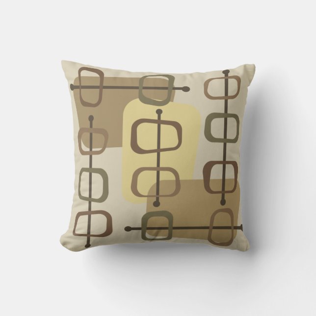 1950s Abstract Art Hollow Rocks Beige Throw Pillow (Front)