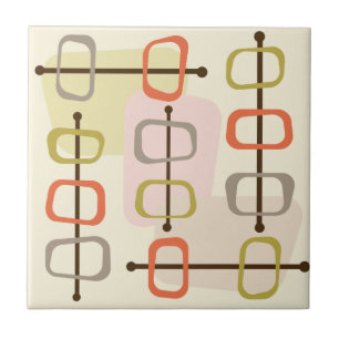 1950s Abstract Art Hollow Rocks Chartreuse Green Tile