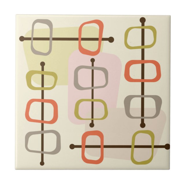 1950s Abstract Art Hollow Rocks Chartreuse Green Tile (Front)