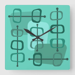1950s Abstract Art Hollow Rocks Turquoise Square Wall Clock
