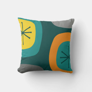 1950s Abstract Art Teal Multicolored Throw Pillow