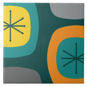 1950s Abstract Art Teal Multicolored Tile