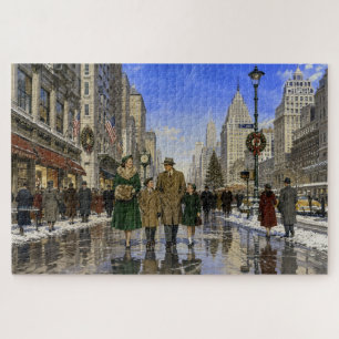 1950s American Christmas on 5th Avenue N.Y. Jigsaw Puzzle
