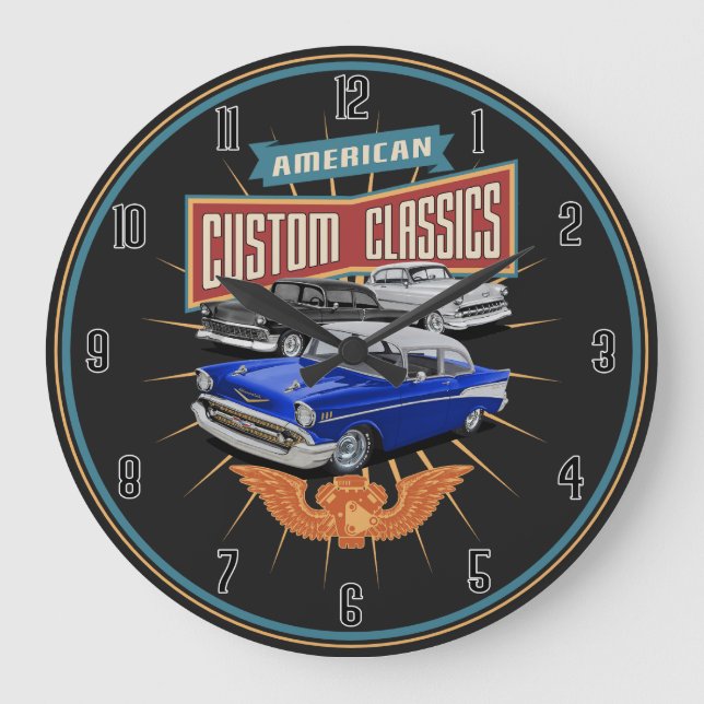 1950's American Custom Car Classics Large Clock (Front)