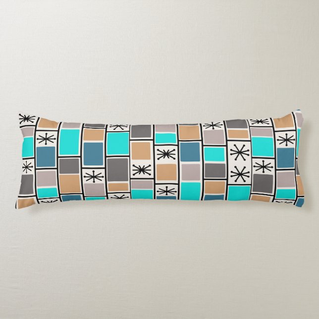 1950s Atomic Age Rectangles Starbursts Body Pillow (Front)