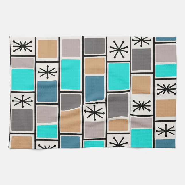 1950s Atomic Age Rectangles Starbursts Kitchen Towel (Horizontal)