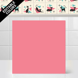 1950s Atomic Retro Cat Editable Pink Accent Colour Tile