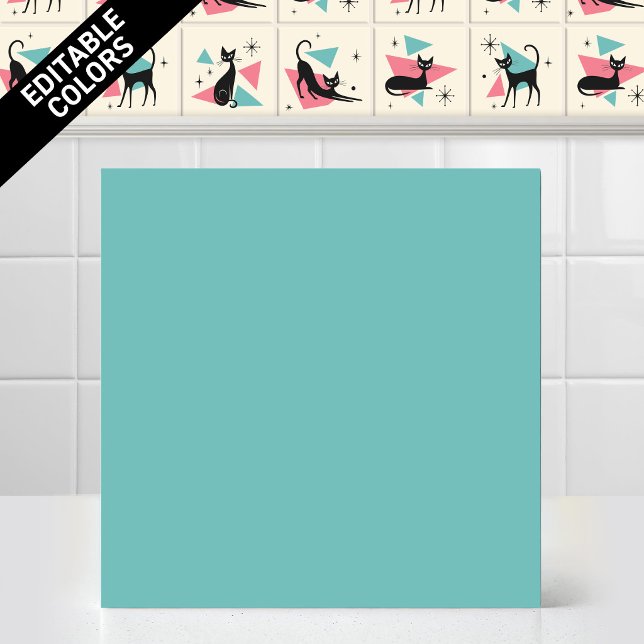 1950s Atomic Retro Cat Editable Teal Accent Colour Tile (Customize the Teal color of thjs 1950s Atomic Retro Cat Series Accent Ceramic Tile Editable Mural)