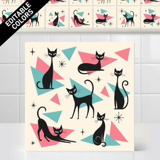 1950s Atomic Retro Cats Colours Fully Editable Tile