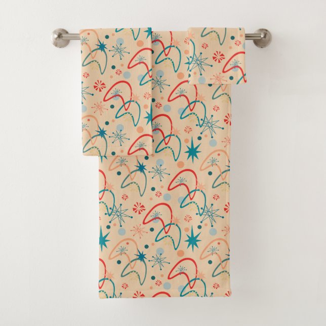 1950s Atomic Retro Pattern Bath Towel Set (Insitu)