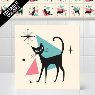1950s Atomic Retro Walking Cat Editable Colours Tile
