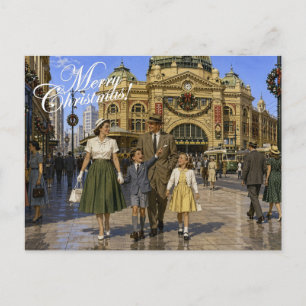1950s Aussie Christmas Flinders Street Station Holiday Postcard