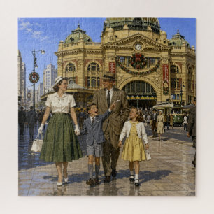 1950s Aussie Christmas Flinders Street Station Jigsaw Puzzle