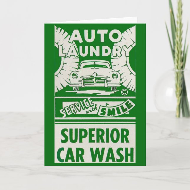 1950s Auto Laundry Car Wash ad Card (Front)