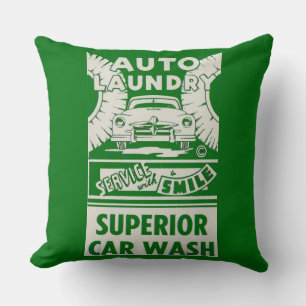 1950s Auto Laundry Car Wash ad Throw Pillow
